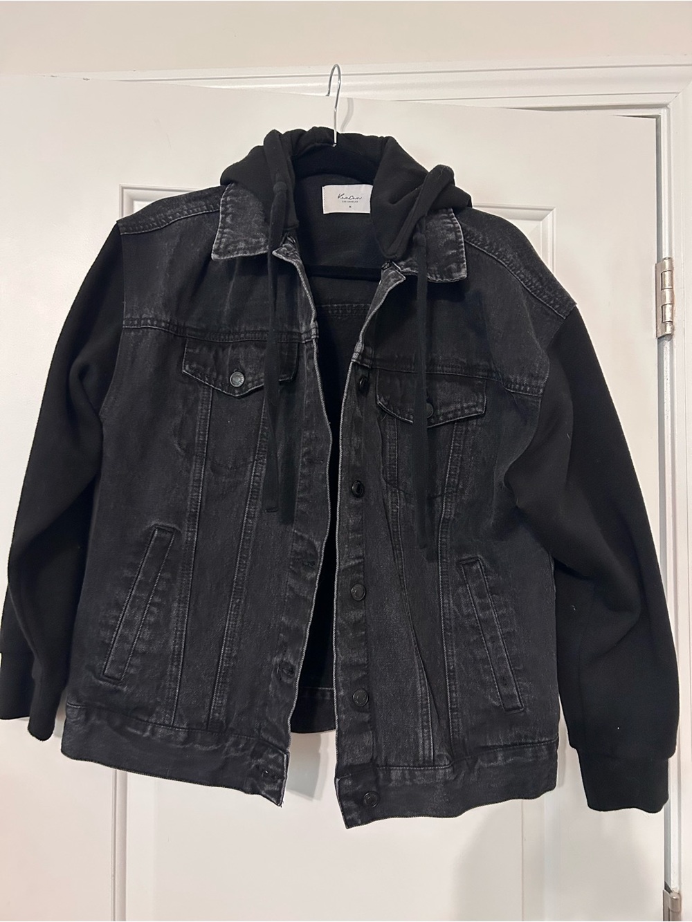 KanCan Black Hooded Denim Jacket Sweatshirt Sleeves and Hood - Medium